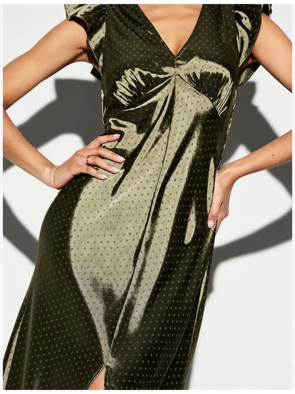 Old Navy Olive Green Satin Dot Maxi Dress